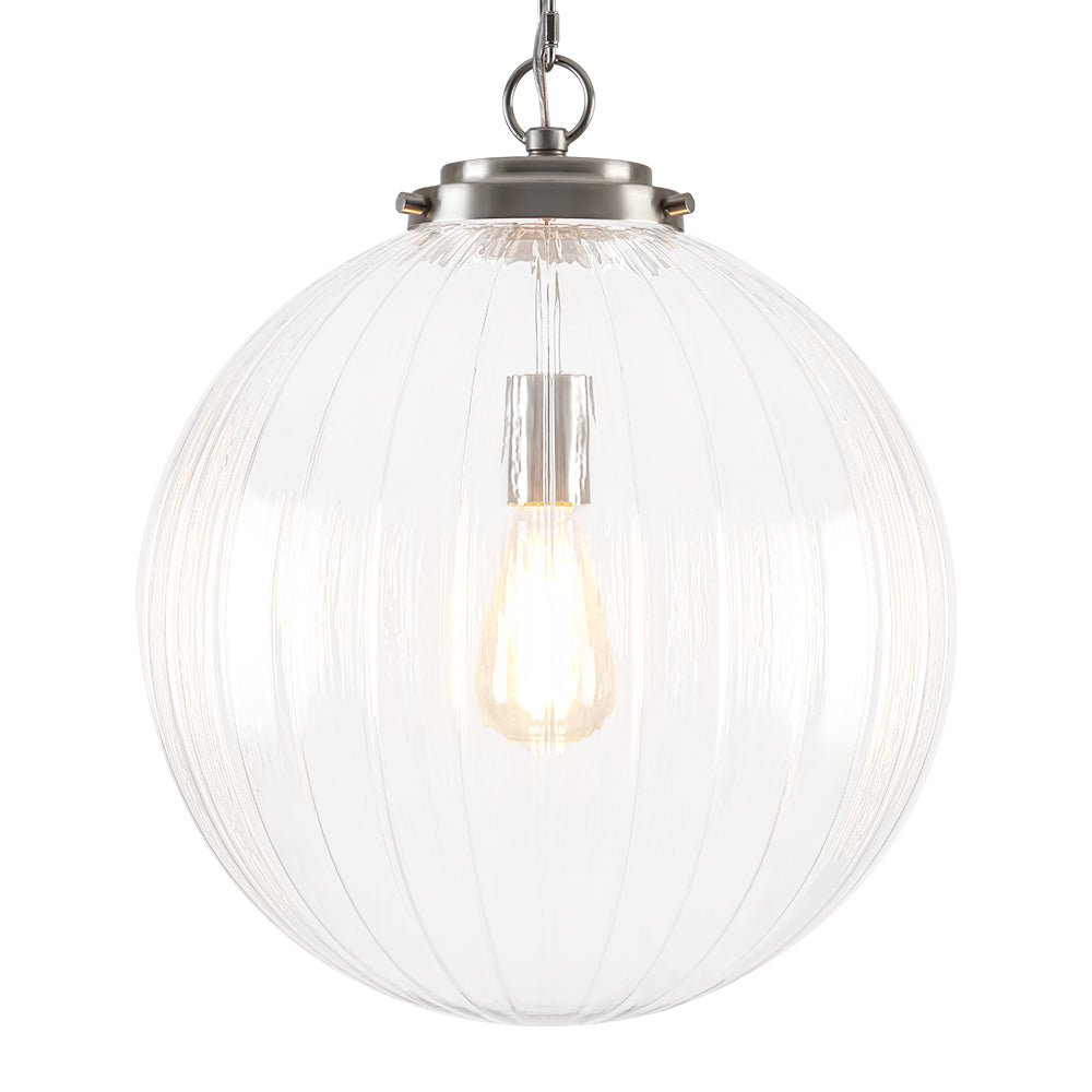 Modern Dimmable Ribbed Glass Pendant Light Fixture, Height Adjustable, Multiple Finishes
