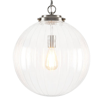 Modern Dimmable Ribbed Glass Pendant Light Fixture, Height Adjustable, Multiple Finishes