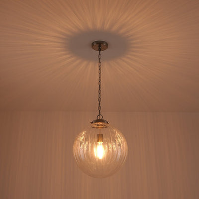 Modern Dimmable Ribbed Glass Pendant Light Fixture, Height Adjustable, Multiple Finishes