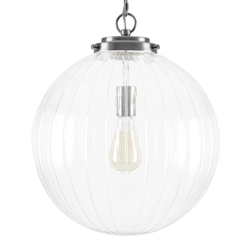 Modern Dimmable Ribbed Glass Pendant Light, Single E26, Adjustable Height