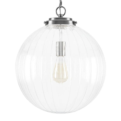 Modern Dimmable Ribbed Glass Pendant Light Fixture, Height Adjustable, Multiple Finishes