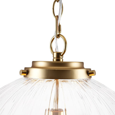 Modern Dimmable Ribbed Glass Pendant Light Fixture, Height Adjustable, Multiple Finishes