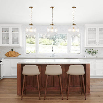 Modern Dimmable Ribbed Glass Pendant Light Fixture, Height Adjustable, Multiple Finishes