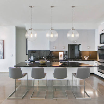 Modern Dimmable Ribbed Glass Pendant Light Fixture, Height Adjustable, Multiple Finishes
