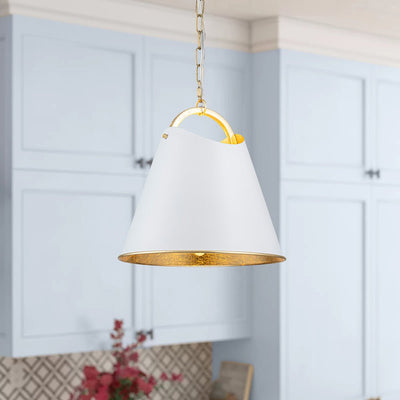 Modern Elegant 1-Light Gold Leaf Hanging Metal Barrel Pendant Fixture
