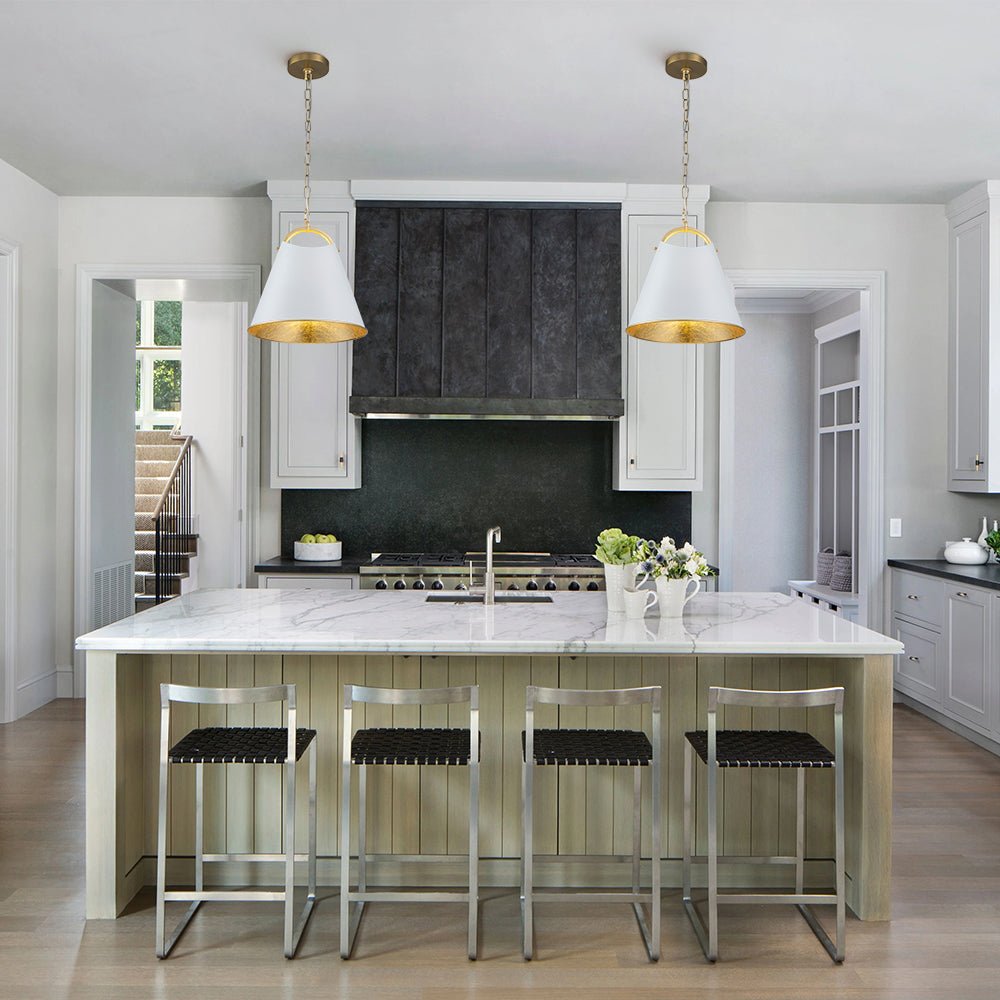 Modern Elegant 1-Light Gold Leaf Hanging Metal Barrel Pendant Fixture