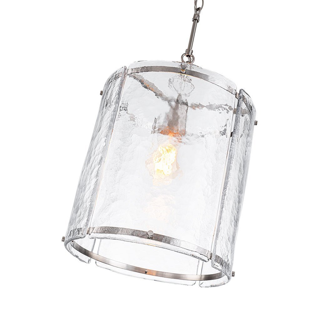 Modern Water Pattern Glass Cylinder Pendant Light, Dimmable, Gold or Nickel Finish