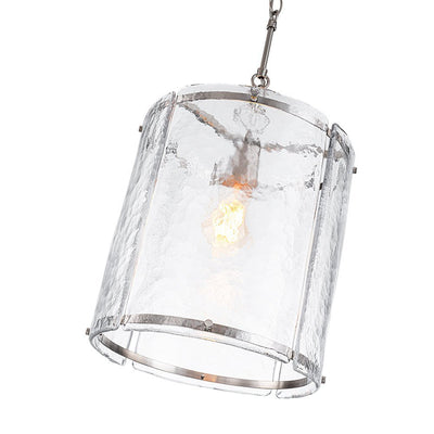 Modern Water Pattern Glass Cylinder Pendant Light, Dimmable, Gold or Nickel Finish