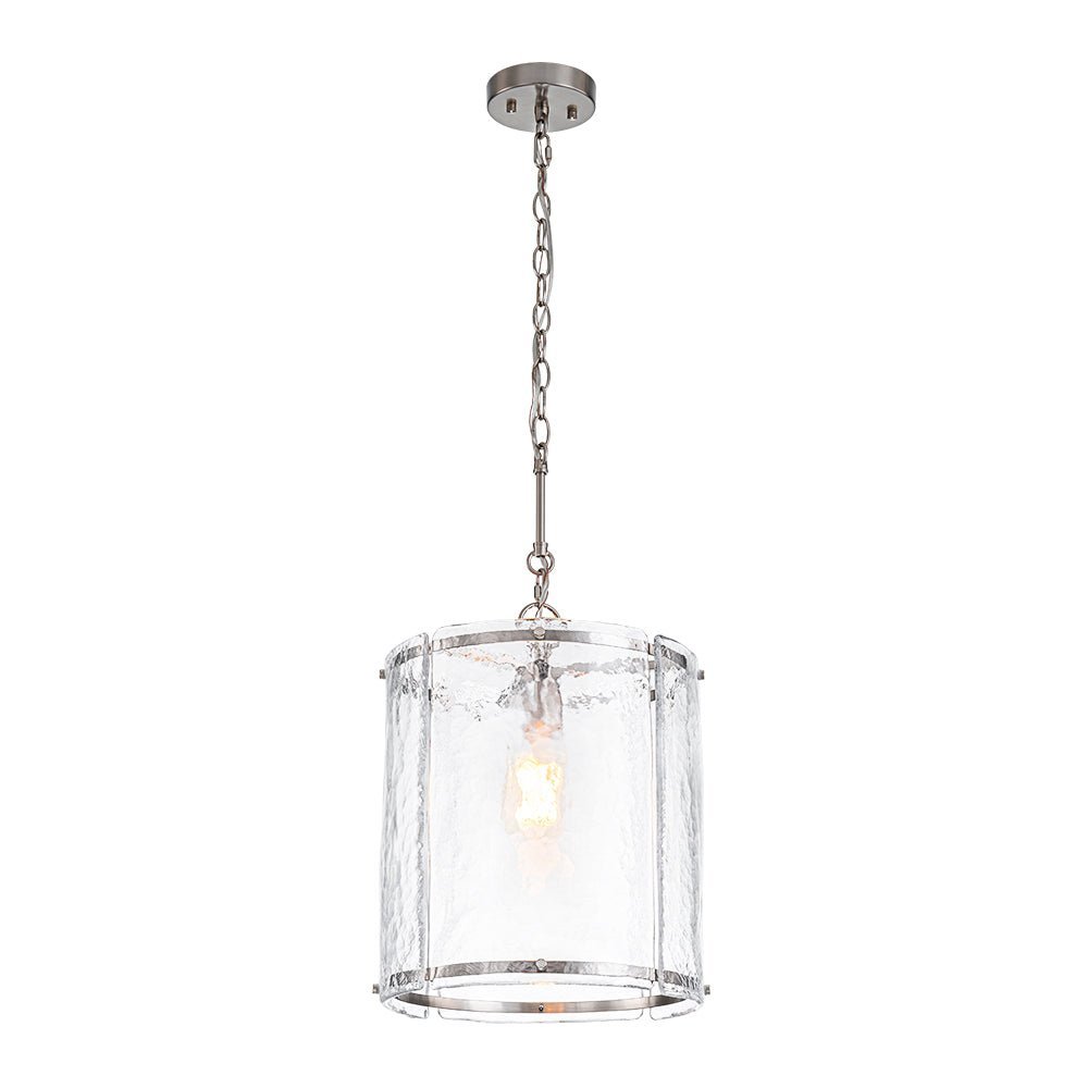 Modern Water Pattern Glass Cylinder Pendant Light, Dimmable, Gold or Nickel Finish