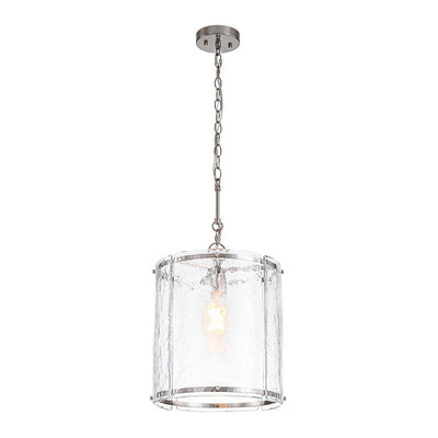 Modern Water Pattern Glass Cylinder Pendant Light, Dimmable, Gold or Nickel Finish