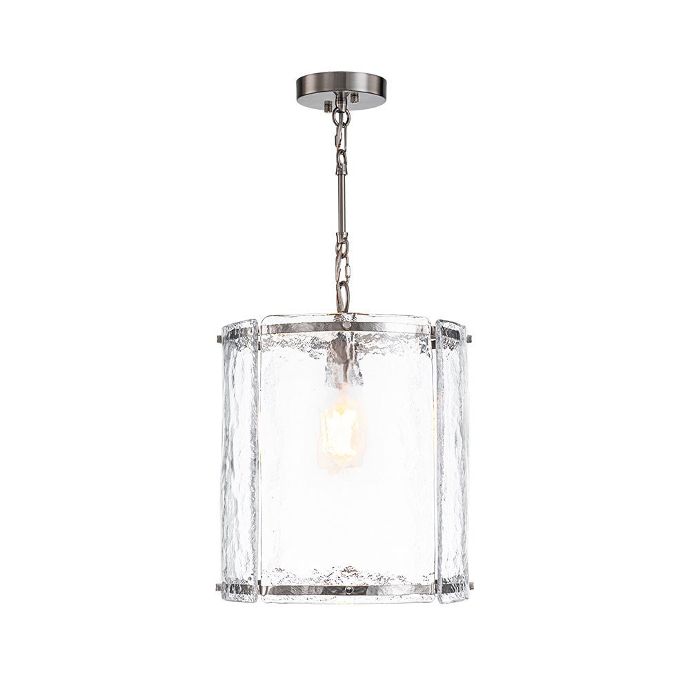 Modern Water Pattern Glass Cylinder Pendant Light, Dimmable, Gold or Nickel Finish