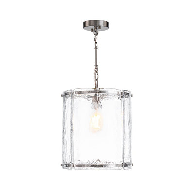 Modern Water Pattern Glass Cylinder Pendant Light, Dimmable, Gold or Nickel Finish