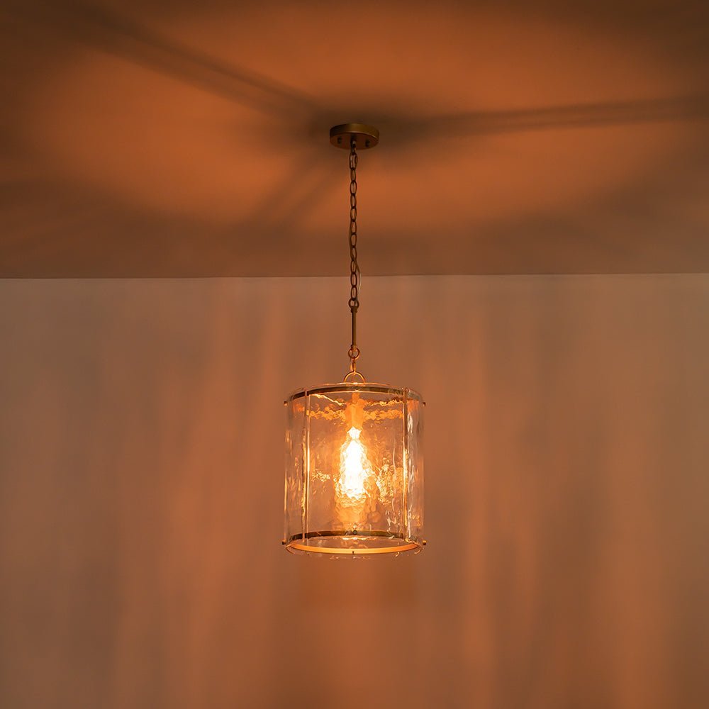 Modern Water Pattern Glass Cylinder Pendant Light, Dimmable, Gold or Nickel Finish
