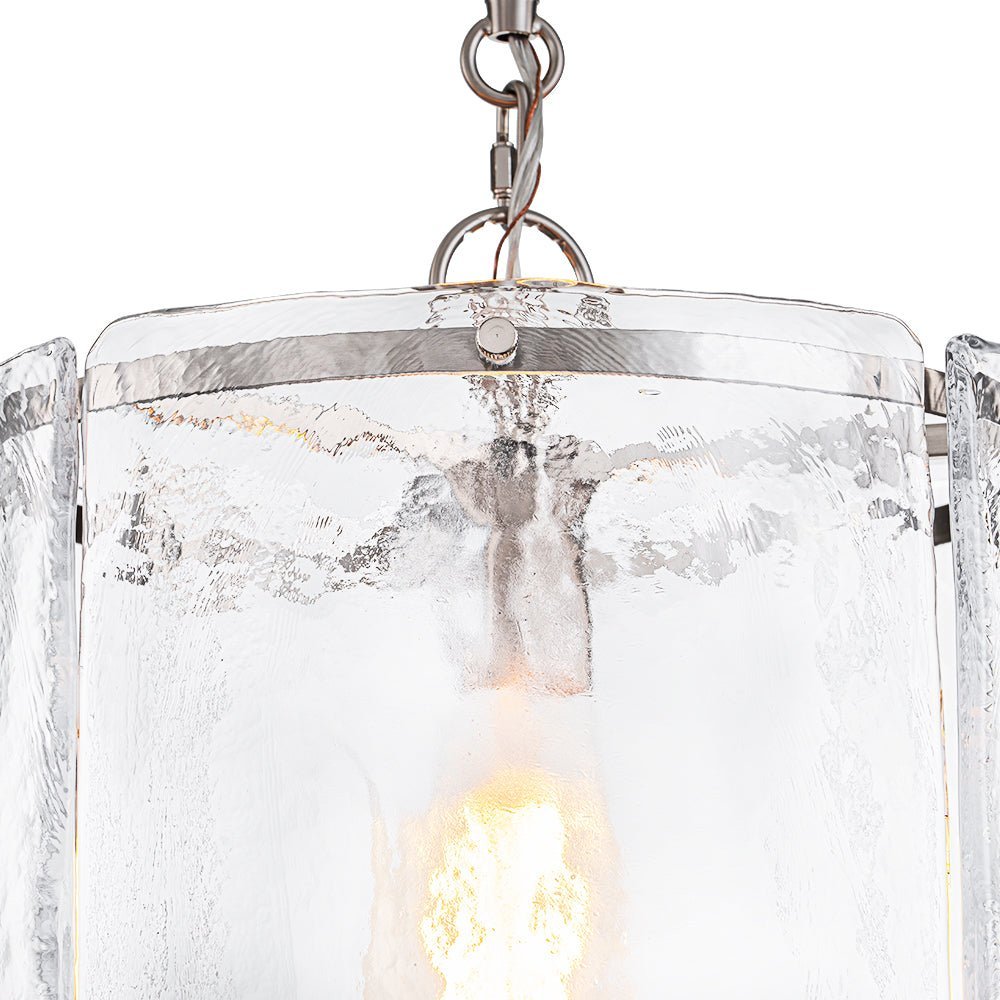 Modern Water Pattern Glass Cylinder Pendant Light, Dimmable, Gold or Nickel Finish