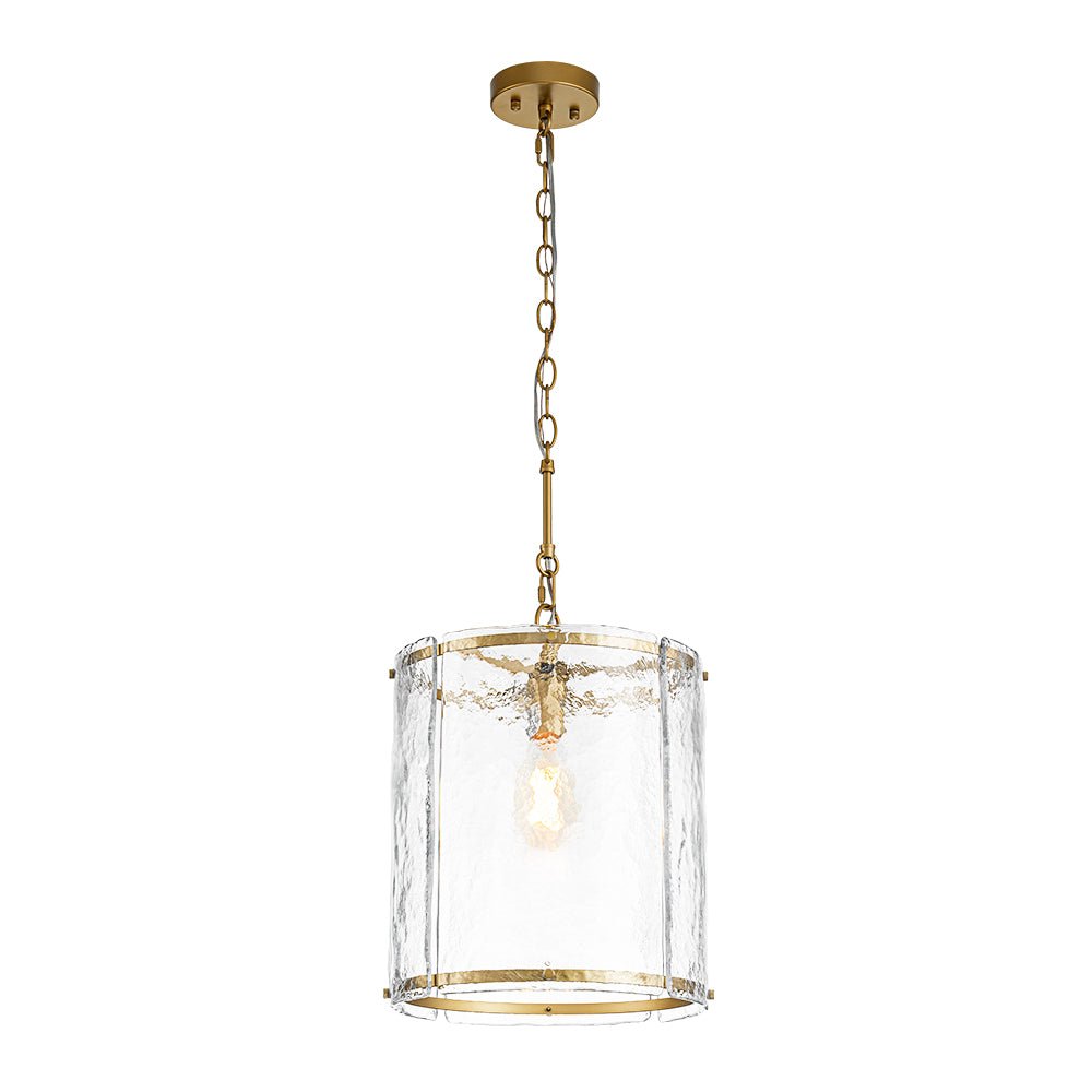 Modern 1-Light Water Glass Cylinder Pendant Dimmable Fixture Gold Nickel Finish