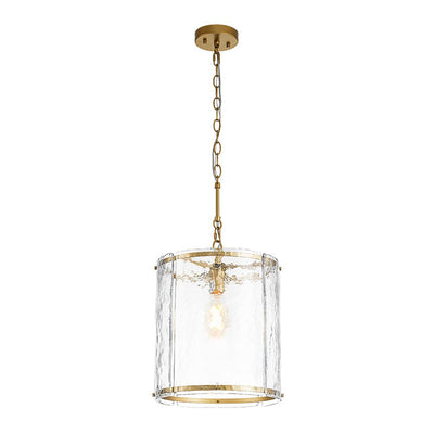 Modern 1-Light Water Glass Cylinder Pendant Dimmable Fixture Gold Nickel Finish