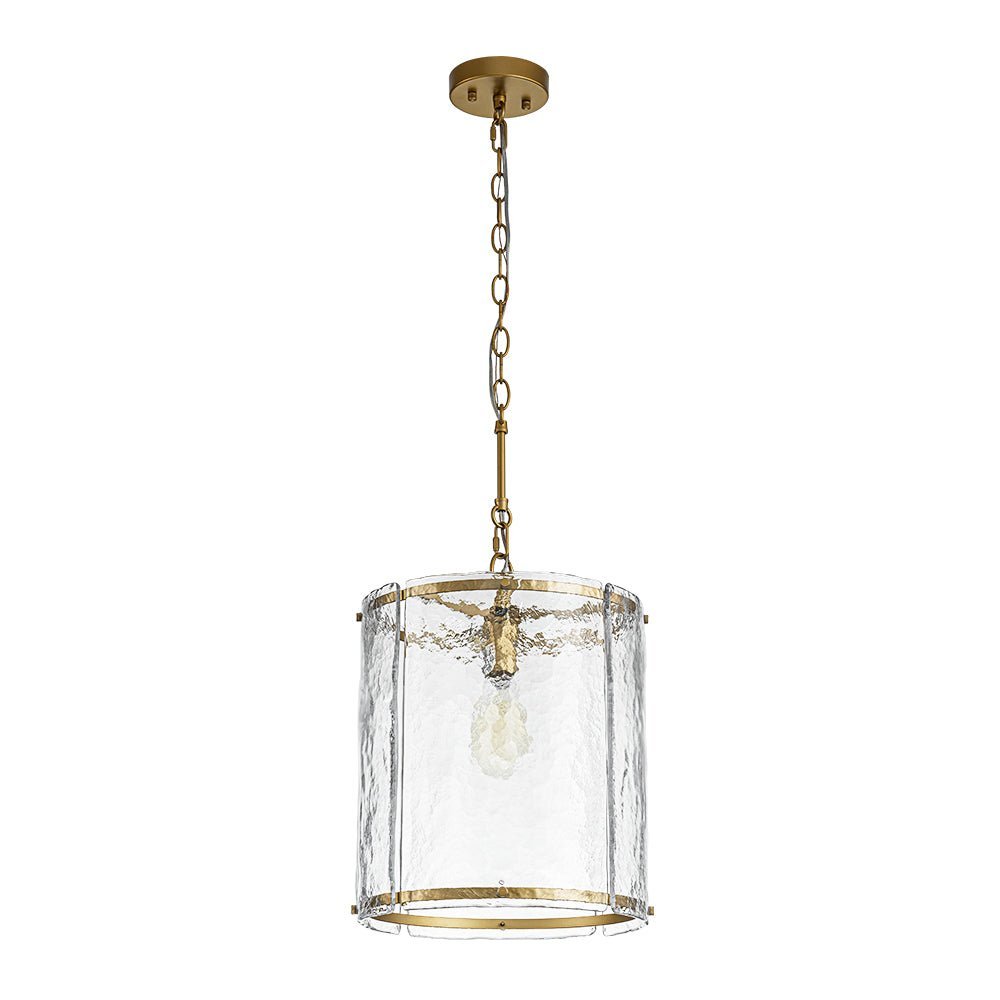 Modern Water Pattern Glass Cylinder Pendant Light, Dimmable, Gold or Nickel Finish