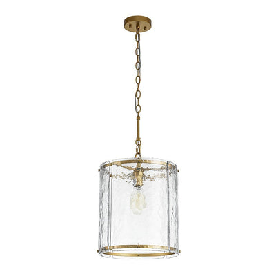 Modern Water Pattern Glass Cylinder Pendant Light, Dimmable, Gold or Nickel Finish