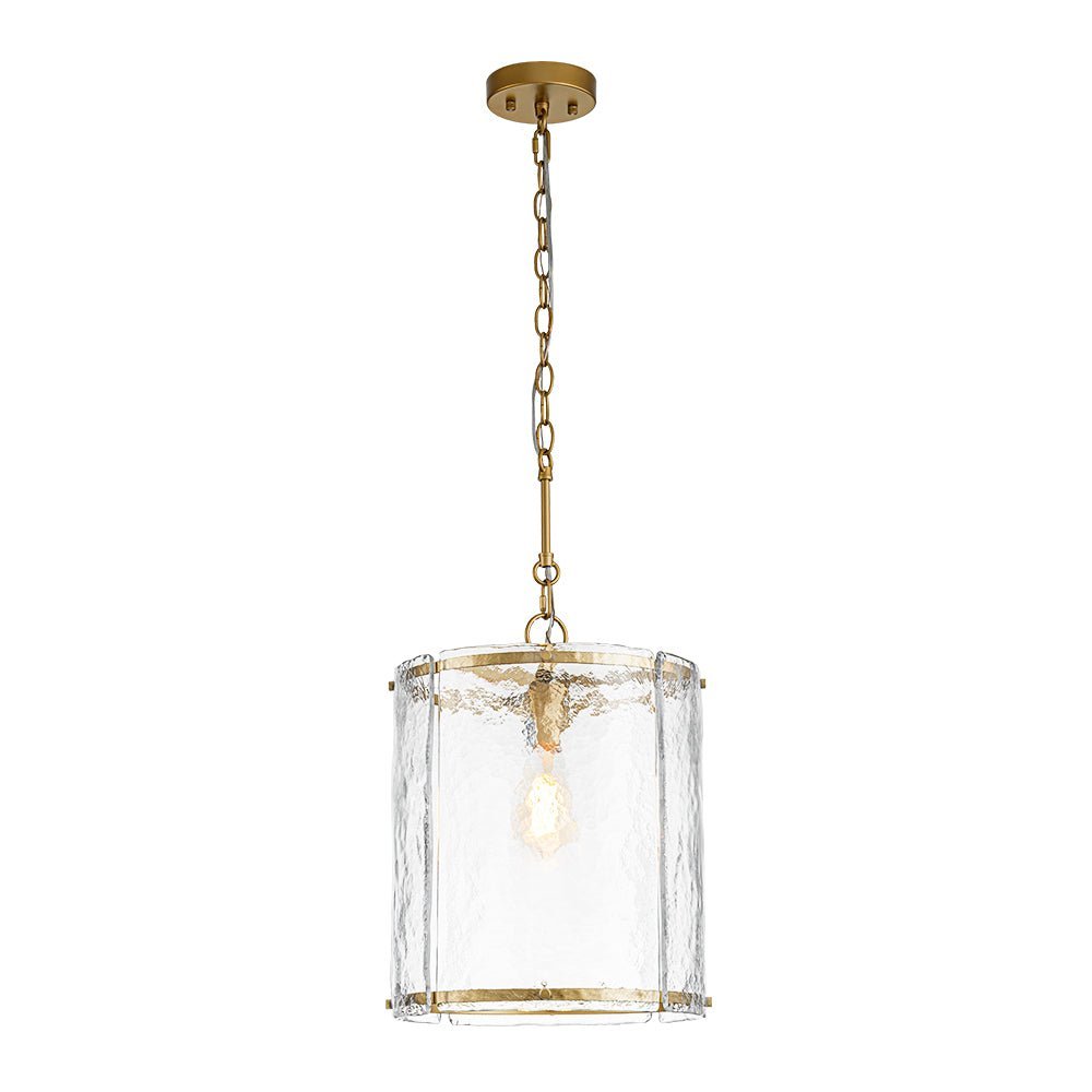 Modern Water Pattern Glass Cylinder Pendant Light, Dimmable, Gold or Nickel Finish