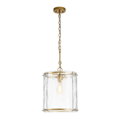 Modern Water Pattern Glass Cylinder Pendant Light, Dimmable, Gold or Nickel Finish