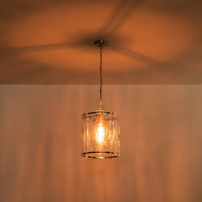 Modern Water Pattern Glass Cylinder Pendant Light, Dimmable, Gold or Nickel Finish