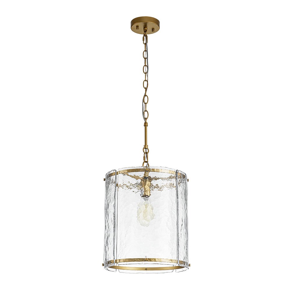 Modern 1-Light Water Glass Cylinder Pendant Dimmable Fixture Gold Nickel Finish