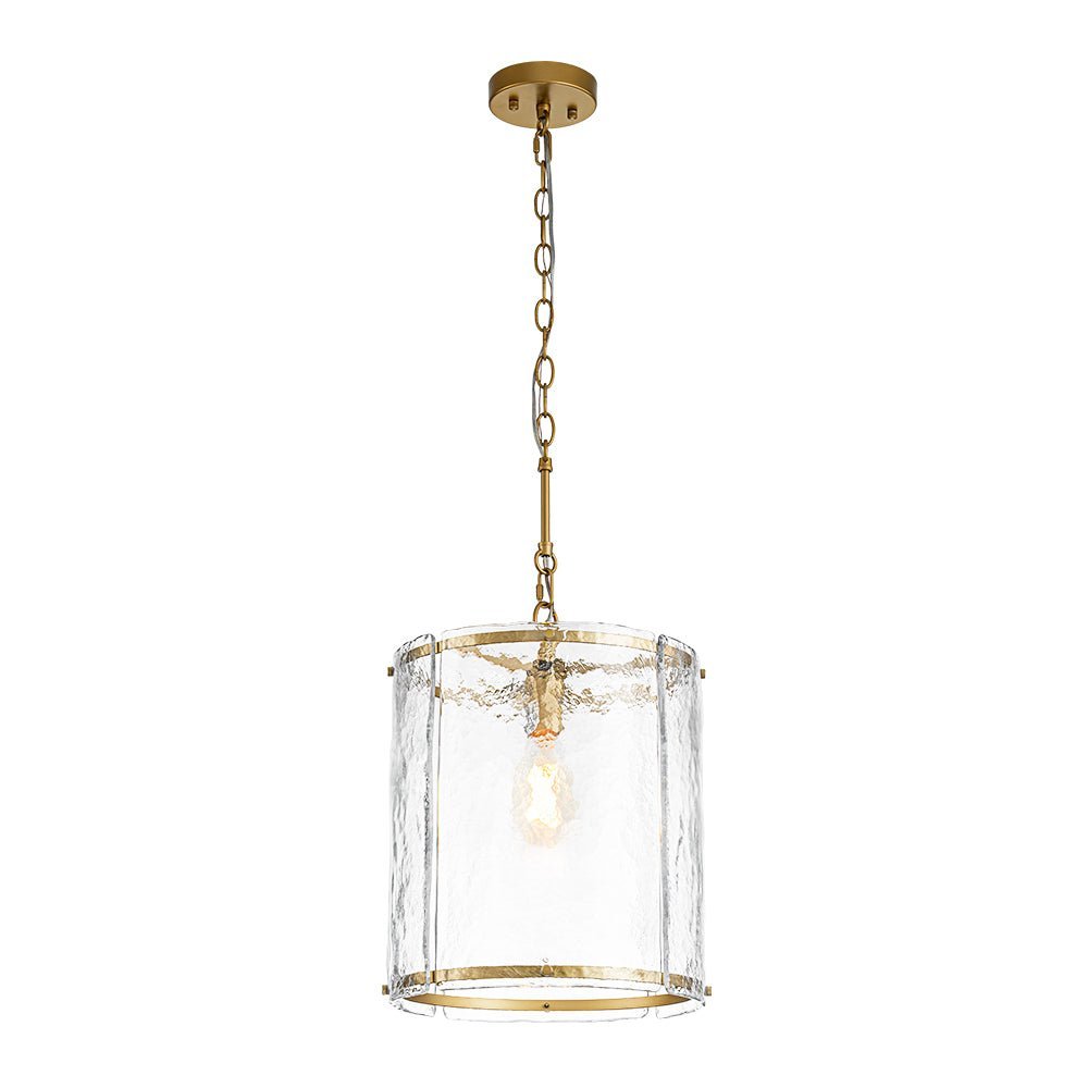 Modern Water Pattern Glass Cylinder Pendant Light, Dimmable, Gold or Nickel Finish