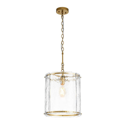 Modern Water Pattern Glass Cylinder Pendant Light, Dimmable, Gold or Nickel Finish