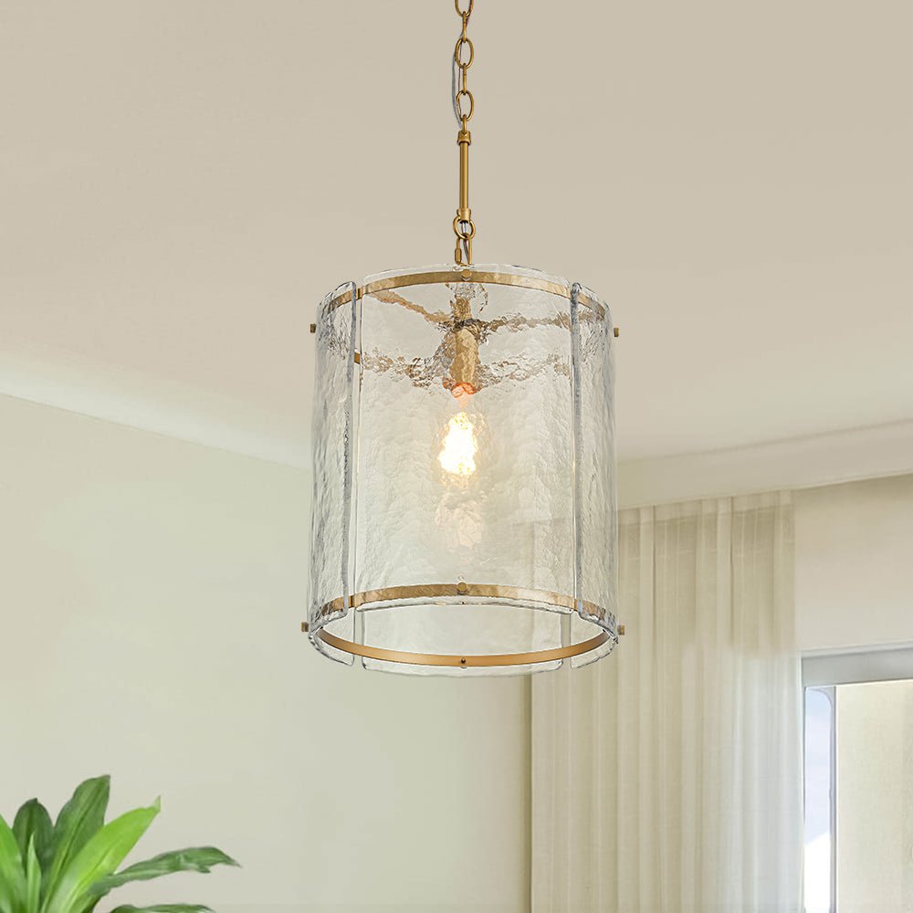 Modern 1-Light Water Glass Cylinder Pendant Dimmable Fixture Gold Nickel Finish