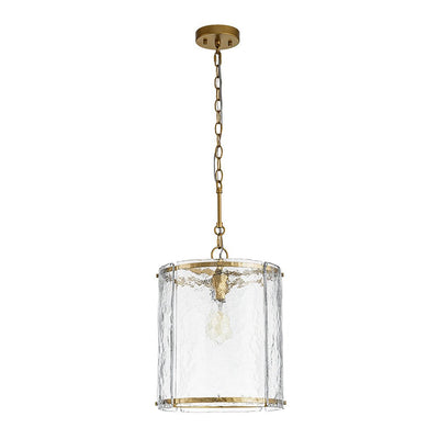 Modern 1-Light Water Glass Cylinder Pendant Dimmable Fixture Gold Nickel Finish