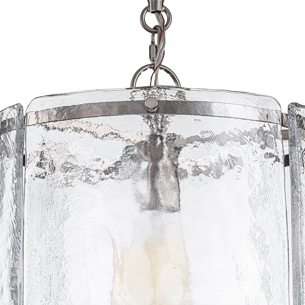 Modern Water Pattern Glass Cylinder Pendant Light, Dimmable, Gold or Nickel Finish