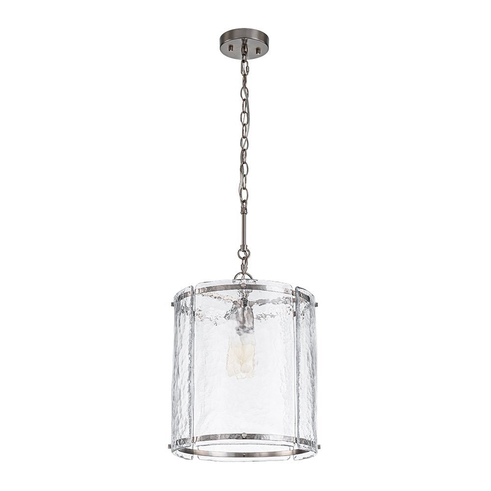 Modern Water Pattern Glass Cylinder Pendant Light, Dimmable, Gold or Nickel Finish