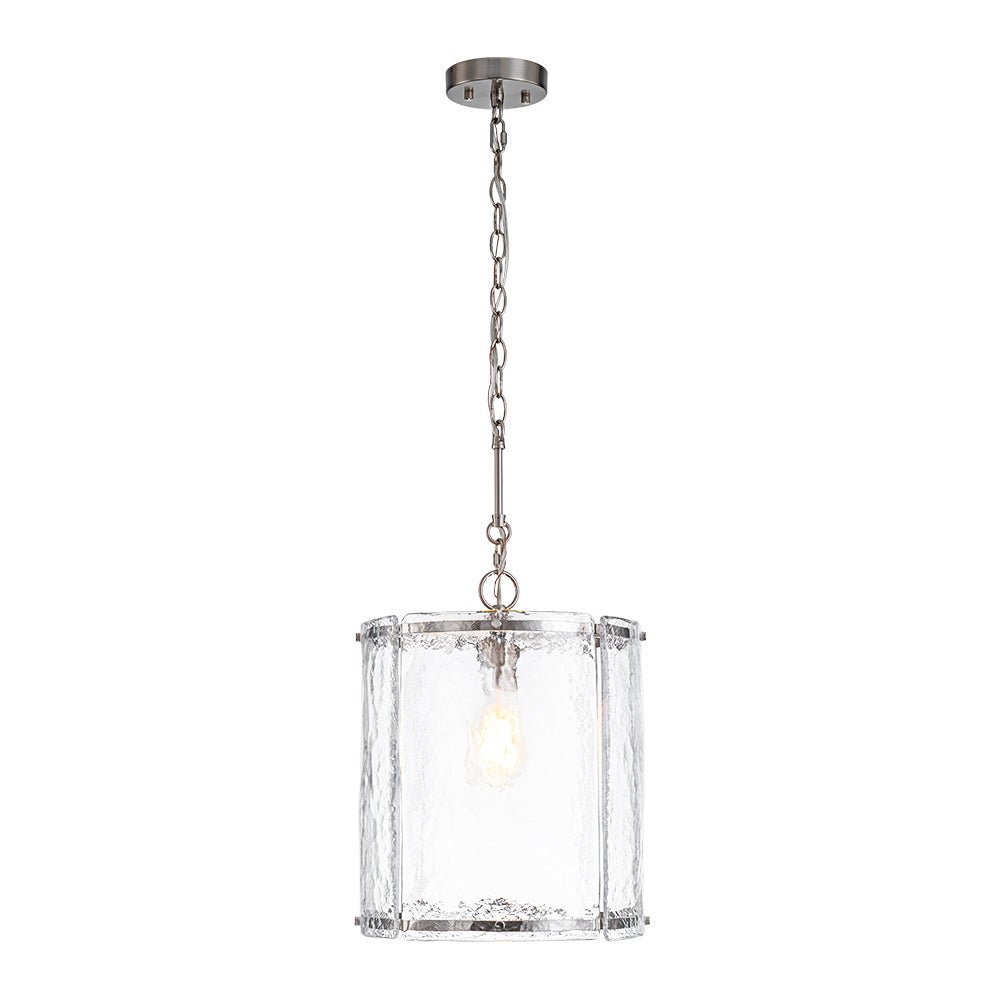 Modern Water Pattern Glass Cylinder Pendant Light, Dimmable, Gold or Nickel Finish