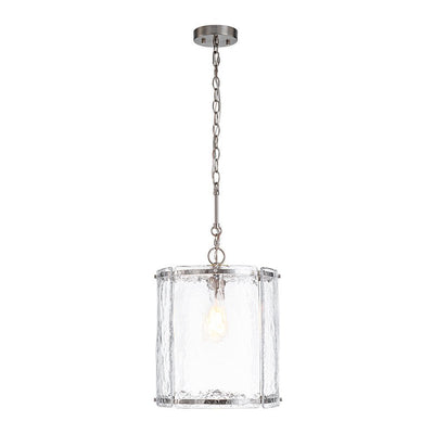 Modern Water Pattern Glass Cylinder Pendant Light, Dimmable, Gold or Nickel Finish