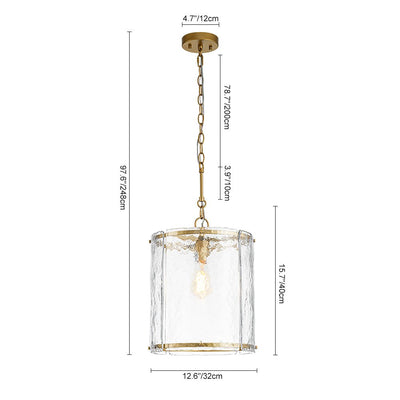 Modern 1-Light Water Glass Cylinder Pendant Dimmable Fixture Gold Nickel Finish
