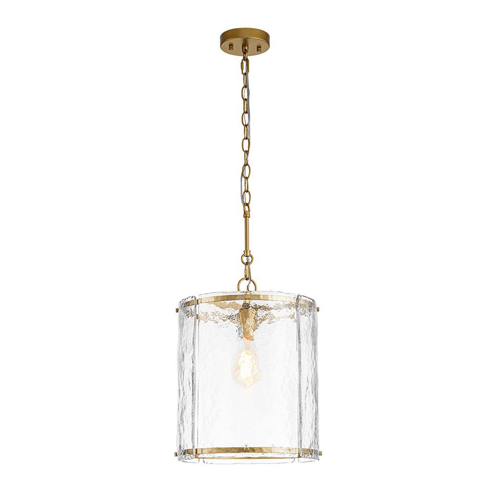 Modern 1-Light Water Glass Cylinder Pendant Dimmable Fixture Gold Nickel Finish