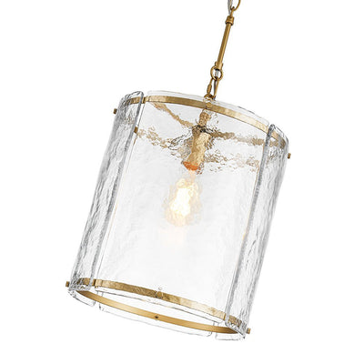 Modern Water Pattern Glass Cylinder Pendant Light, Dimmable, Gold or Nickel Finish