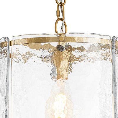 Modern Water Pattern Glass Cylinder Pendant Light, Dimmable, Gold or Nickel Finish