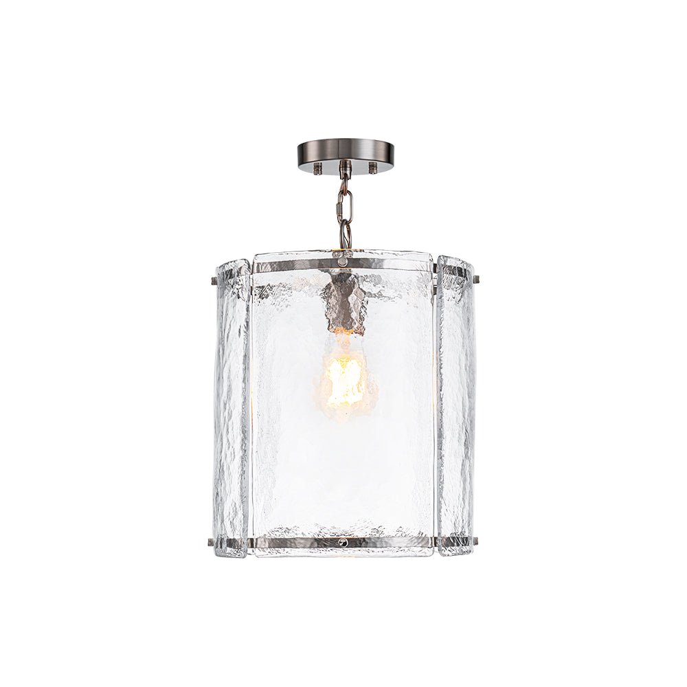 Modern 1-Light Water Glass Cylinder Pendant Dimmable Fixture Gold Nickel Finish