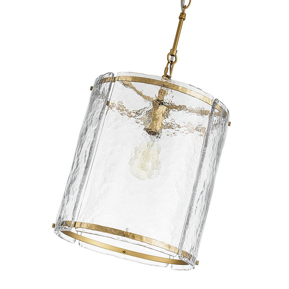 Modern Water Pattern Glass Cylinder Pendant Light, Dimmable, Gold or Nickel Finish