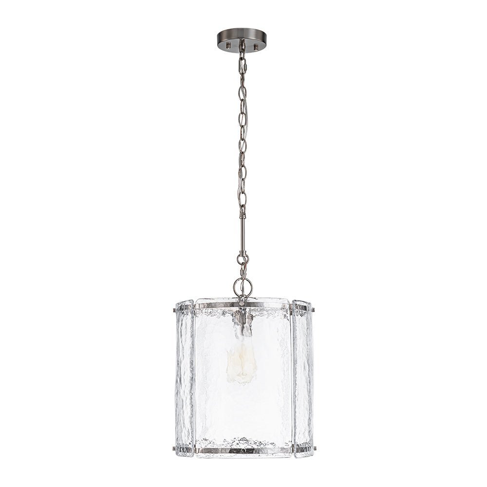 Modern Water Pattern Glass Cylinder Pendant Light, Dimmable, Gold or Nickel Finish