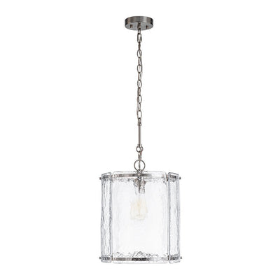 Modern Water Pattern Glass Cylinder Pendant Light, Dimmable, Gold or Nickel Finish