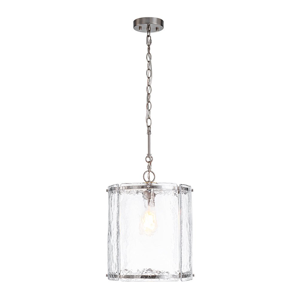 Modern 1-Light Water Glass Cylinder Pendant Dimmable Fixture Gold Nickel Finish