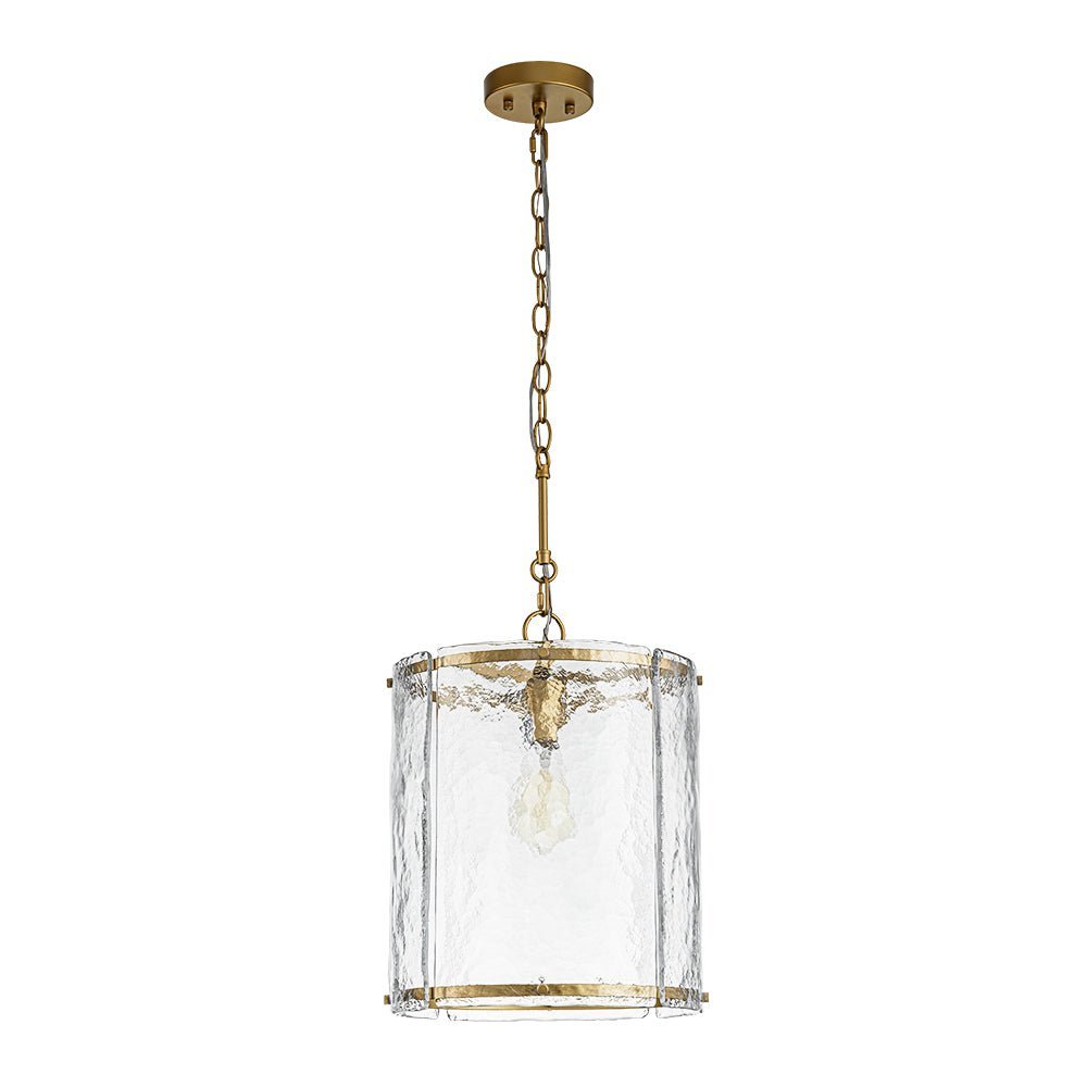 Modern Water Pattern Glass Cylinder Pendant Light, Dimmable, Gold or Nickel Finish