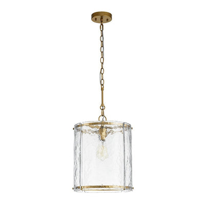 Modern Water Pattern Glass Cylinder Pendant Light, Dimmable, Gold or Nickel Finish