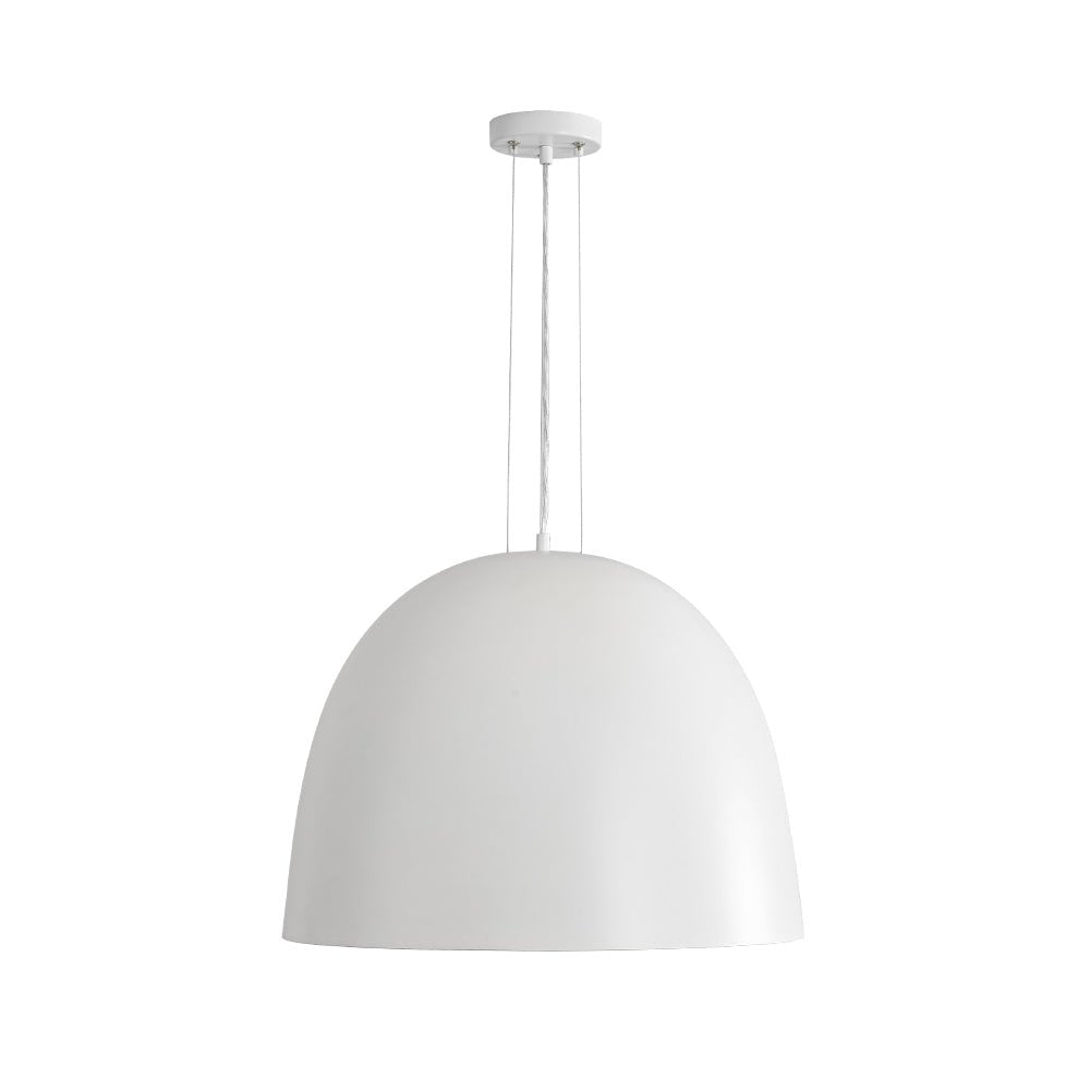 Elegant Modern White Metal Half-Dome Pendant Light, Adjustable Height, Dimmable Design