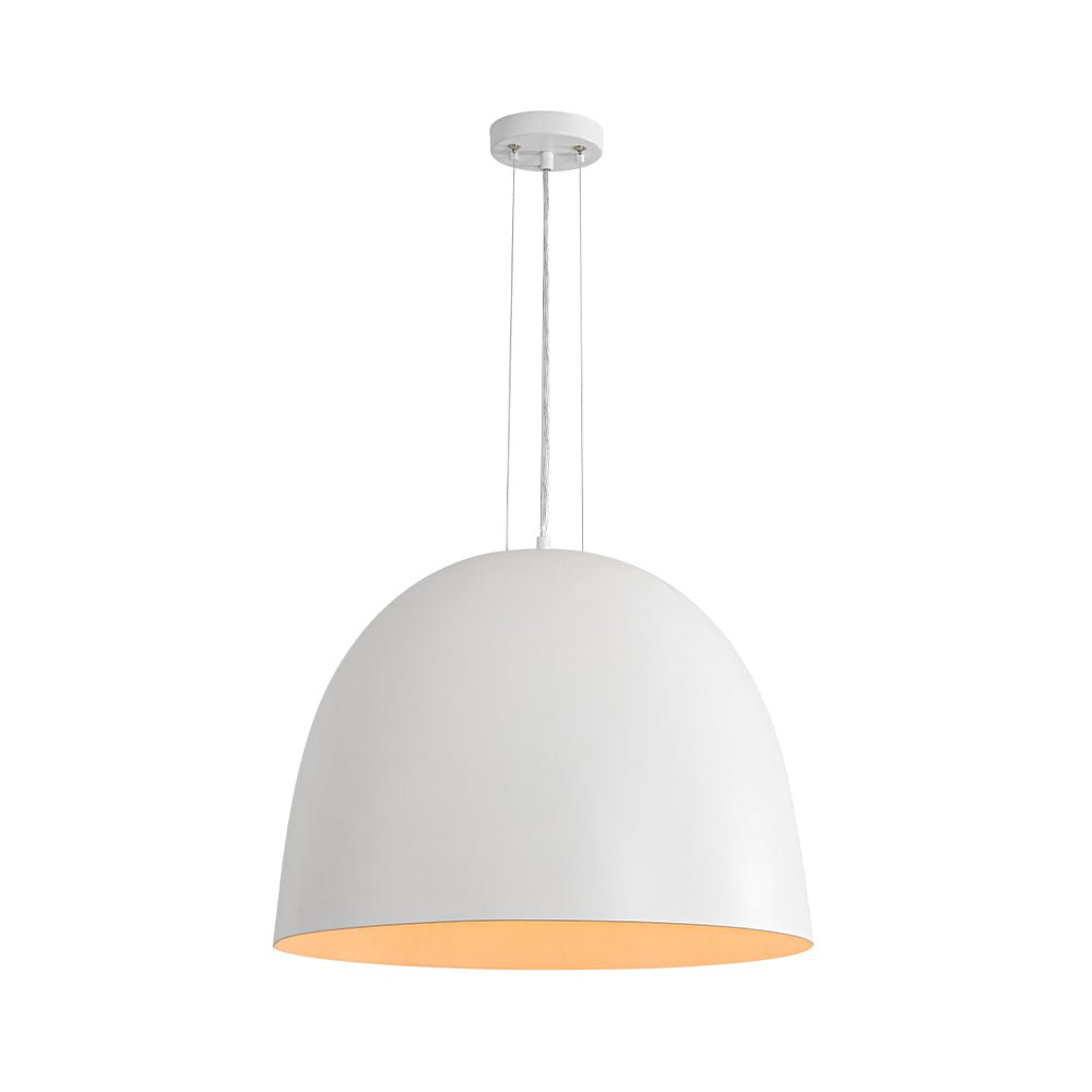 Elegant Modern White Metal Half-Dome Pendant Light, Adjustable Height, Dimmable Design