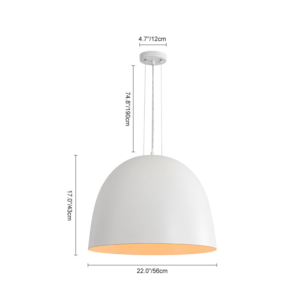 Elegant Modern White Metal Half-Dome Pendant Light, Adjustable Height, Dimmable Design