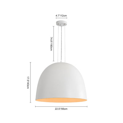 Elegant Modern White Metal Half-Dome Pendant Light, Adjustable Height, Dimmable Design
