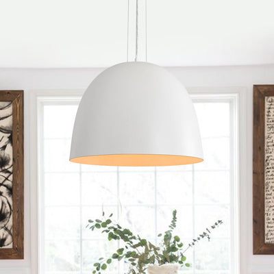Elegant Modern White Metal Half-Dome Pendant Light, Adjustable Height, Dimmable Design